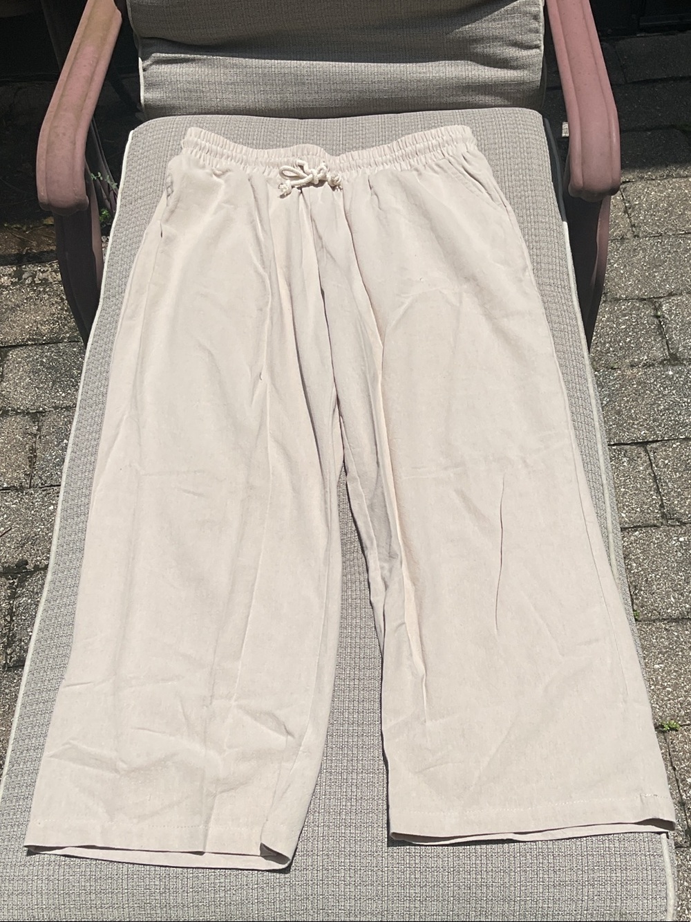 Women's Cream Wide-Leg Drawstring Trousers